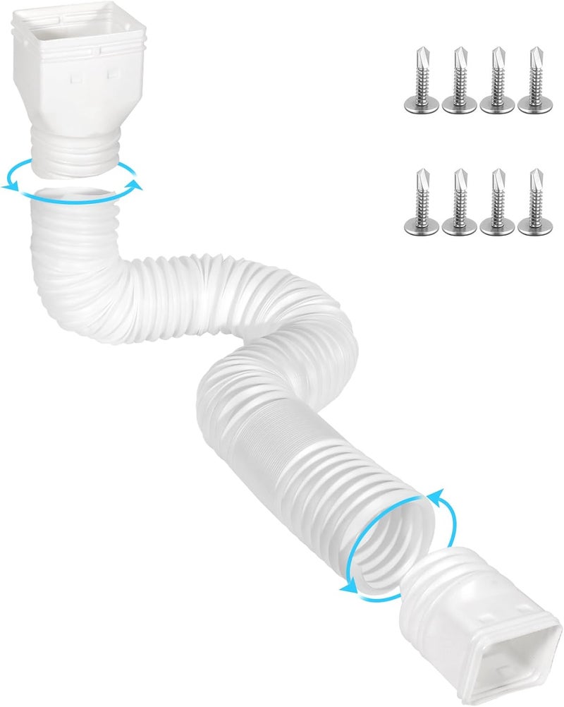 Gutterlix 1 Pack Flexible Gutter Downspout Extensions Extendable from 21" to 67", Downspout Extender Comes with Adapters, Thickened Down spout Drain Extension for Rainwater Drainage(White) - Image 1